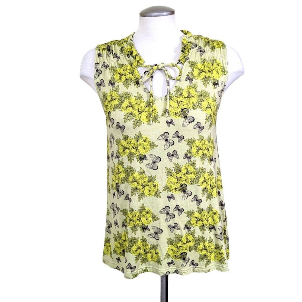 *Womens Blouse Tank Top Butterfly Print Size S Yellow Sleeveless Carolina Belle